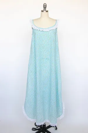 1970s Dress Floral Cotton Maxi Boho M