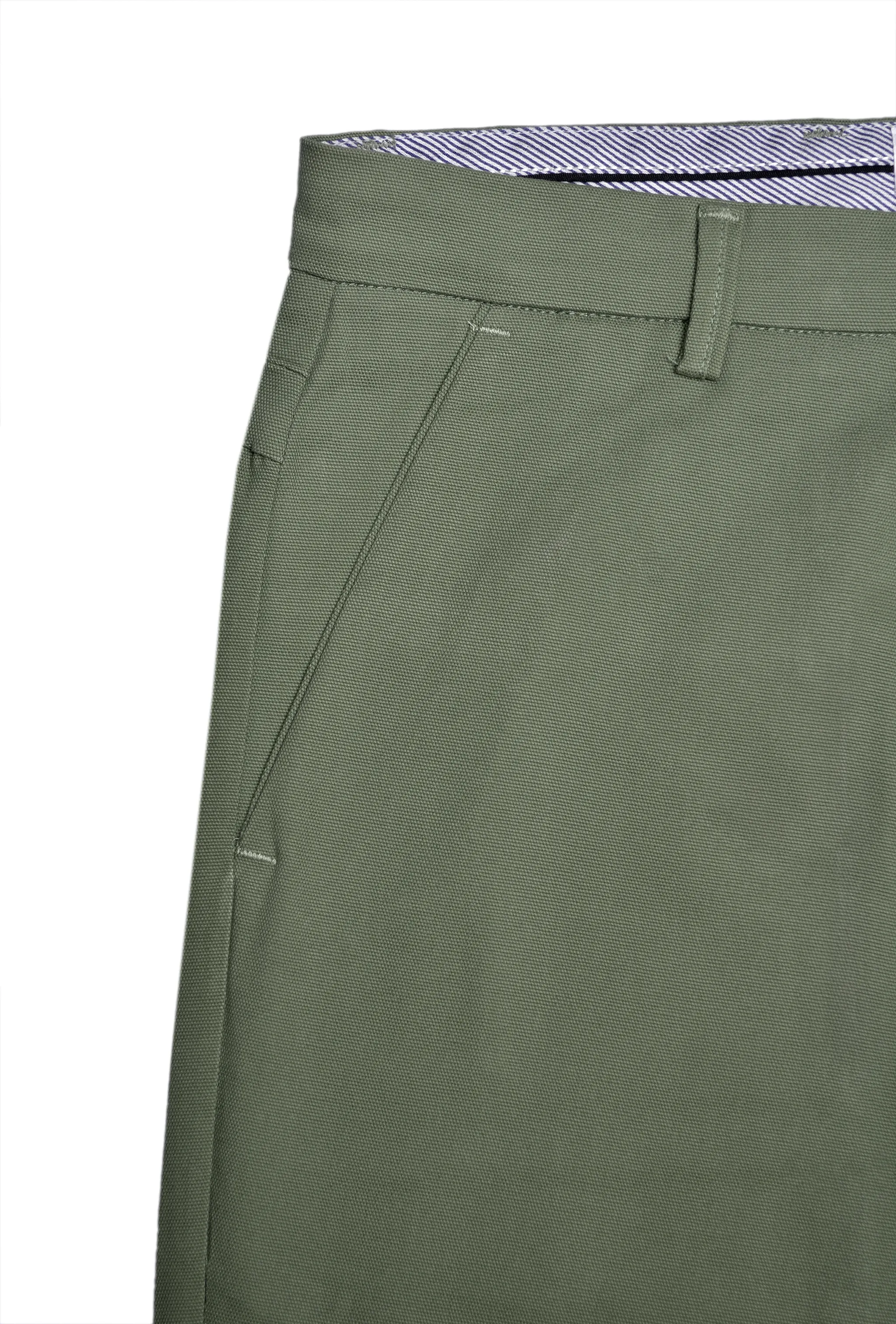 Army Green Textured Cotton Chinos Pants