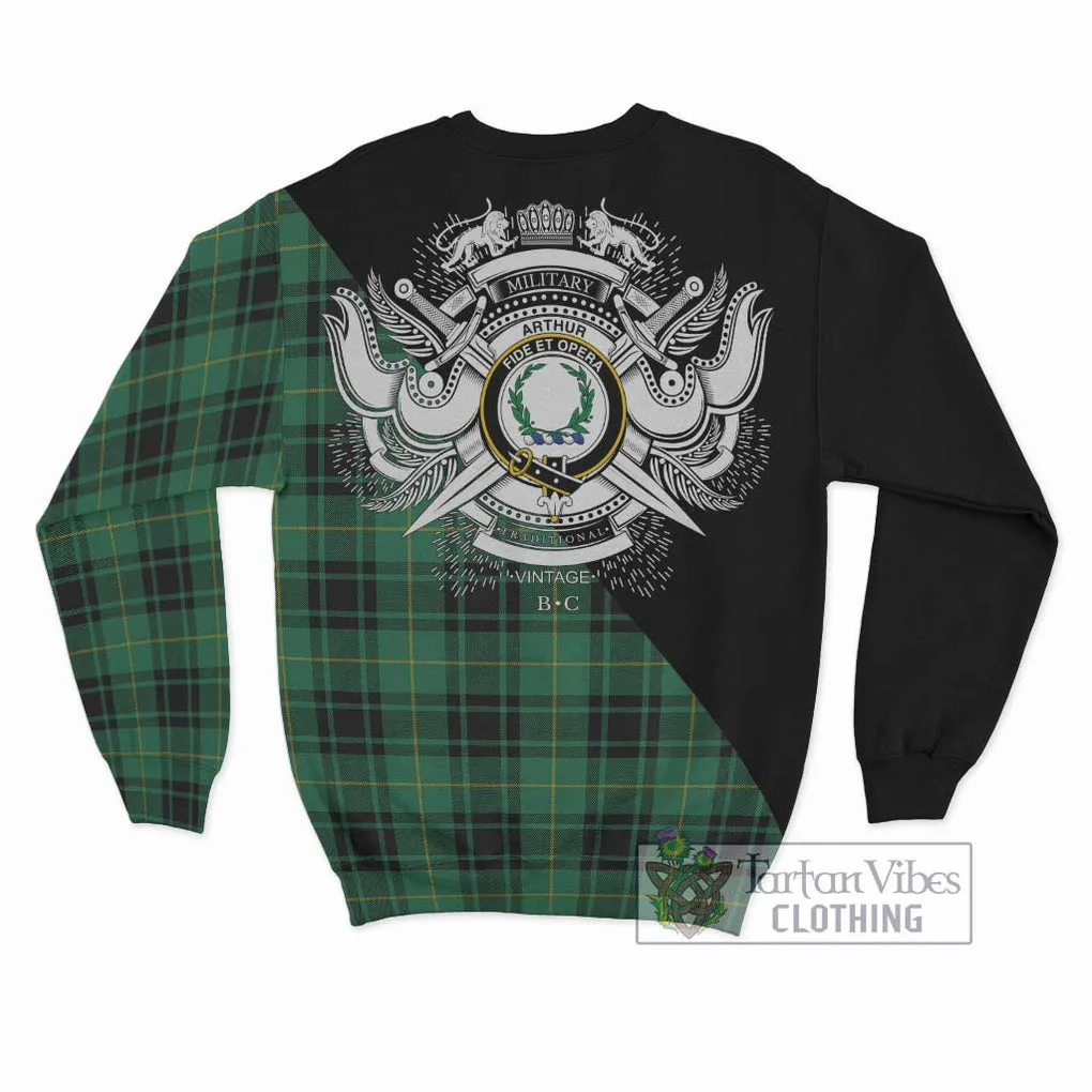 Arthur Ancient Tartan Sweatshirt with Family Crest and Military Logo Style