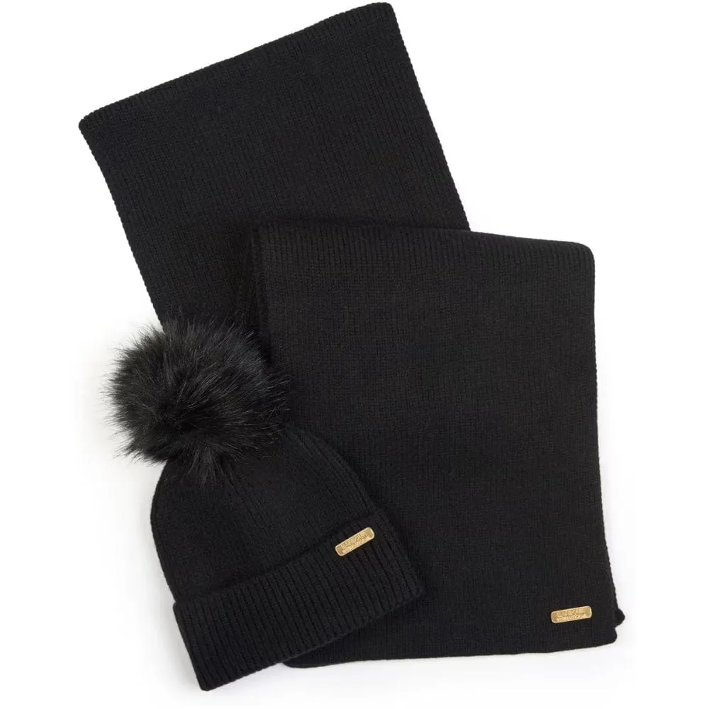 Barbour International Mallory Beanie And Scarf Gift Set In Black