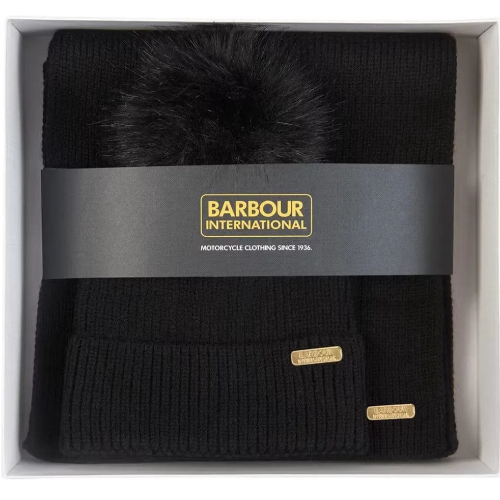 Barbour International Mallory Beanie And Scarf Gift Set In Black