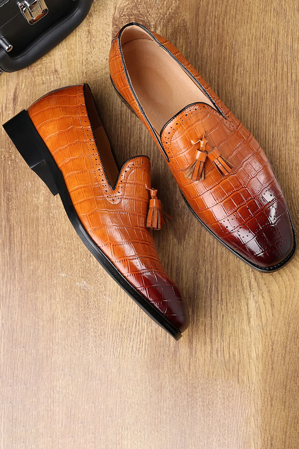 Black Slip-On Fringe Men's Party Shoes