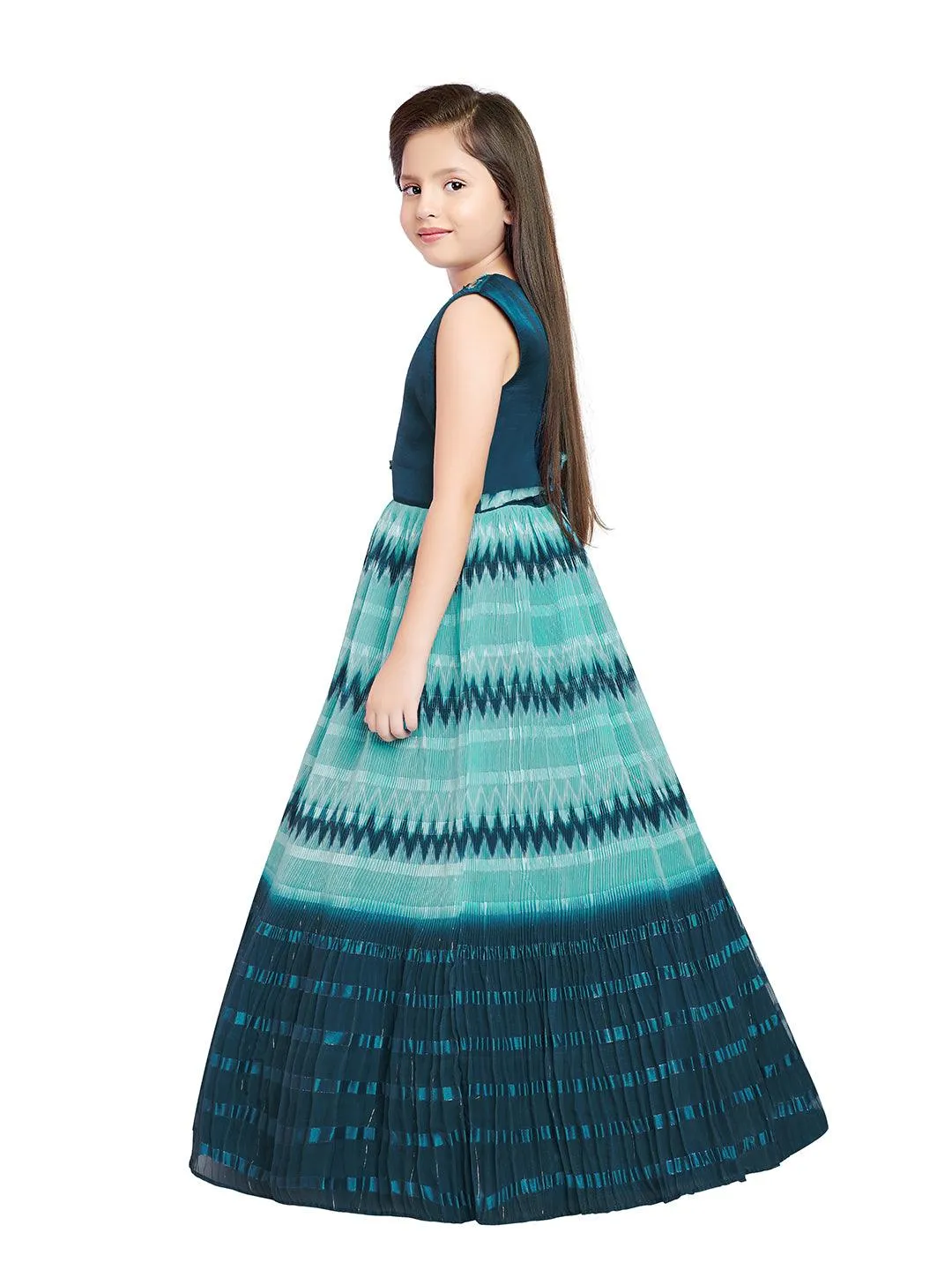 Blue Coloured Ethnic Gown Maxi Dress Chinon Fabric Gown For Girls