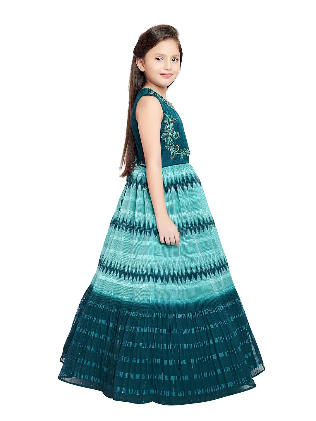 Blue Coloured Ethnic Gown Maxi Dress Chinon Fabric Gown For Girls