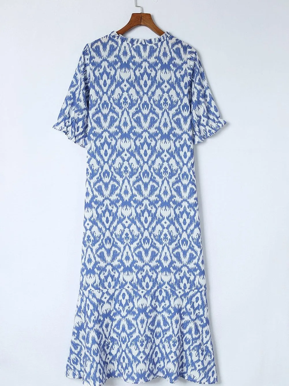 Blue Maxi Dress with White Ikat Pattern