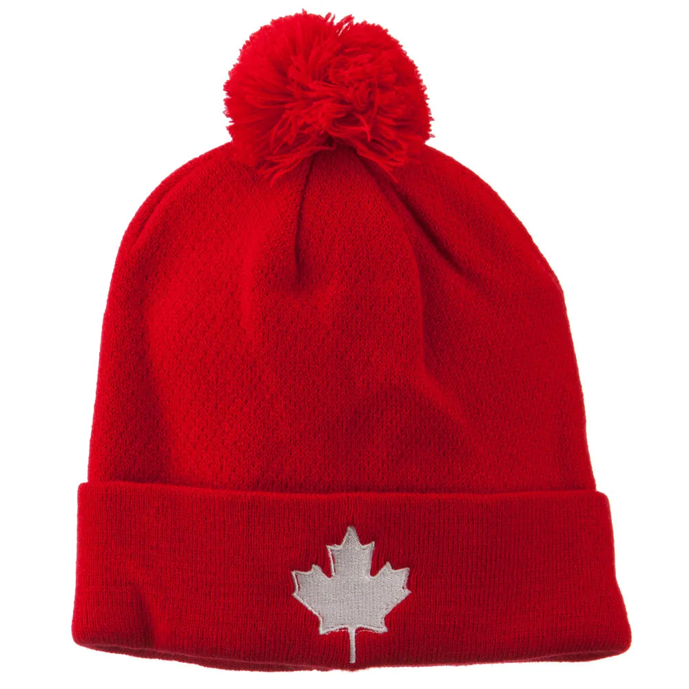 Canada Maple Leaf Embroidered Pom Beanie
