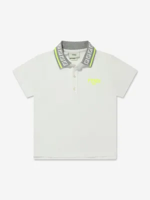 Fendi Boys Logo Polo Shirt in Ivory