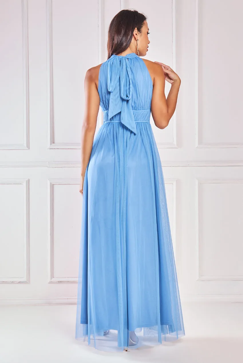 Goddiva Halter Neck Mesh Tie Maxi Dress