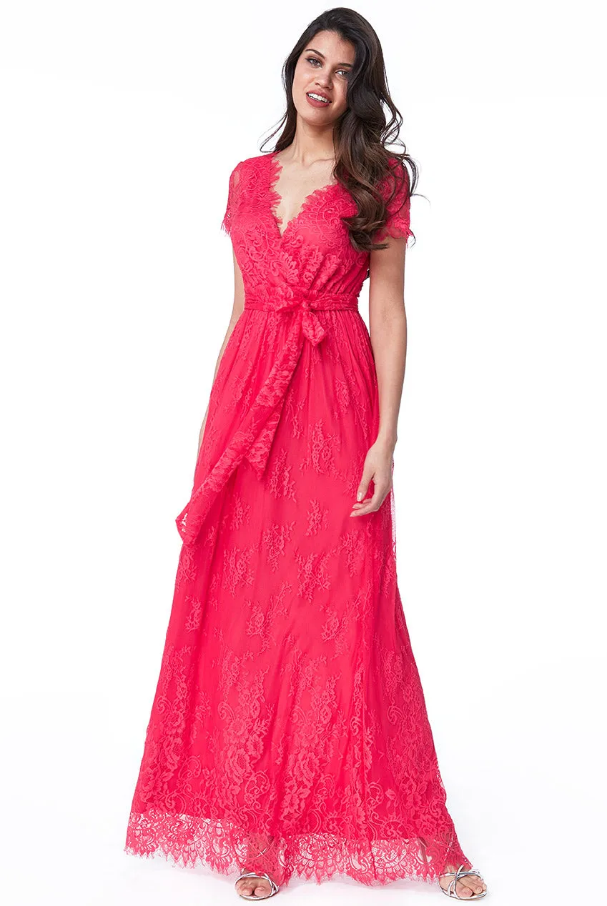 Goddiva Scalloped Hem Lace Maxi Dress