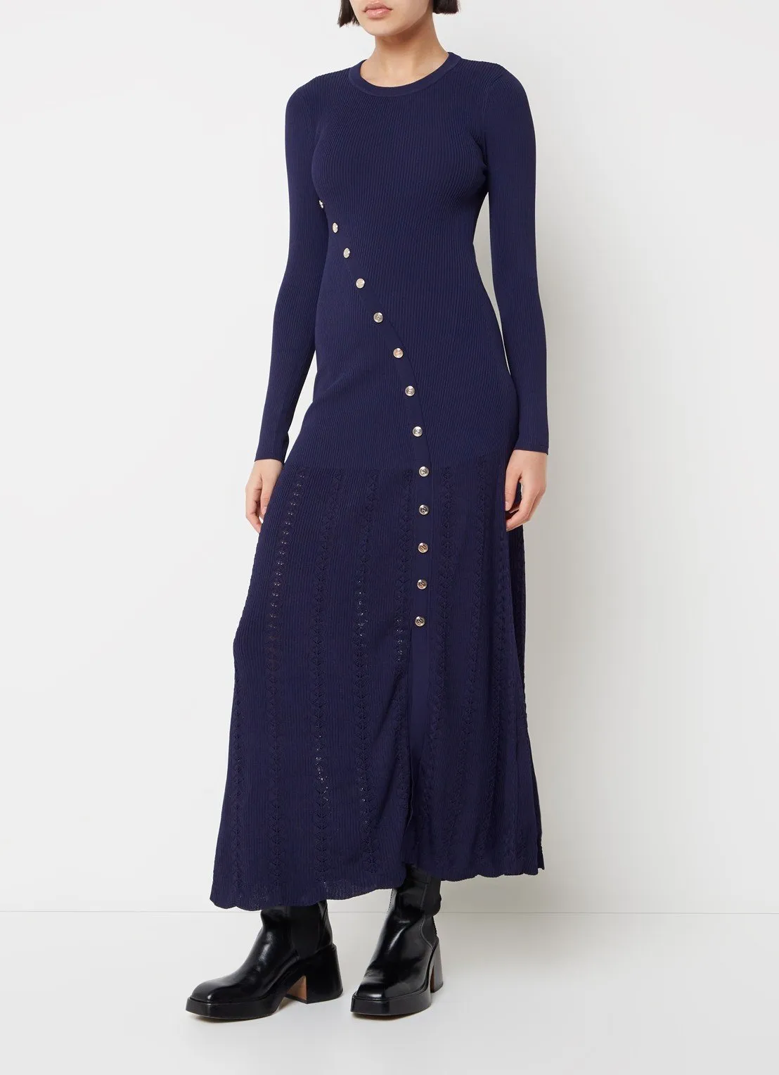Jared rib knitted midi dress with decorative buttons