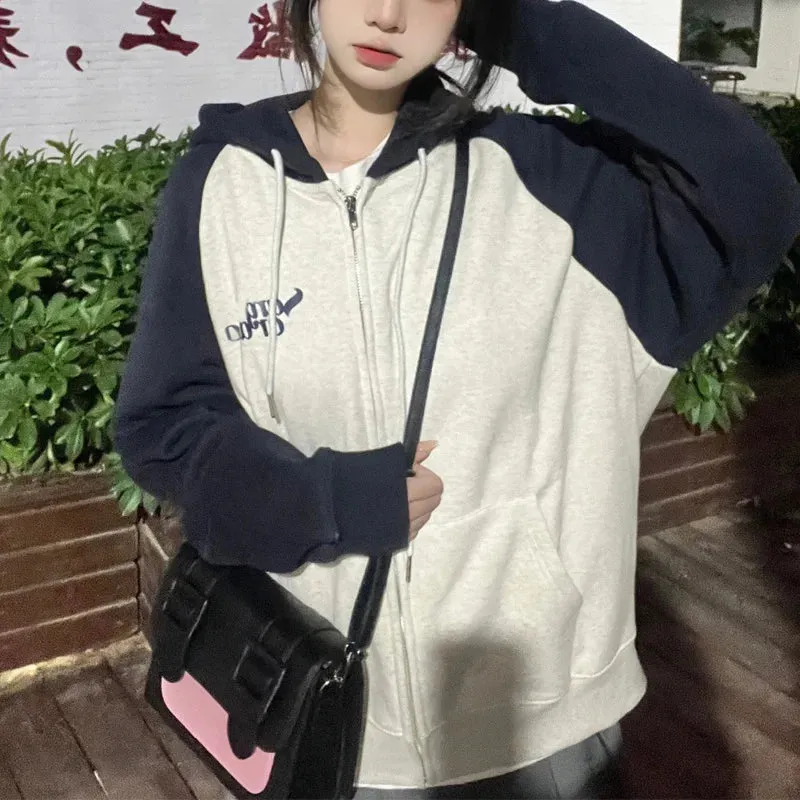 Korean Fashion Jpop Streetwear  Hoodies Women Vintage Tops 2023 Spring and Autumn Harajuku Zip Up Hooded Sweatshirts