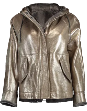 Metallic Shearling Hooded Jacket