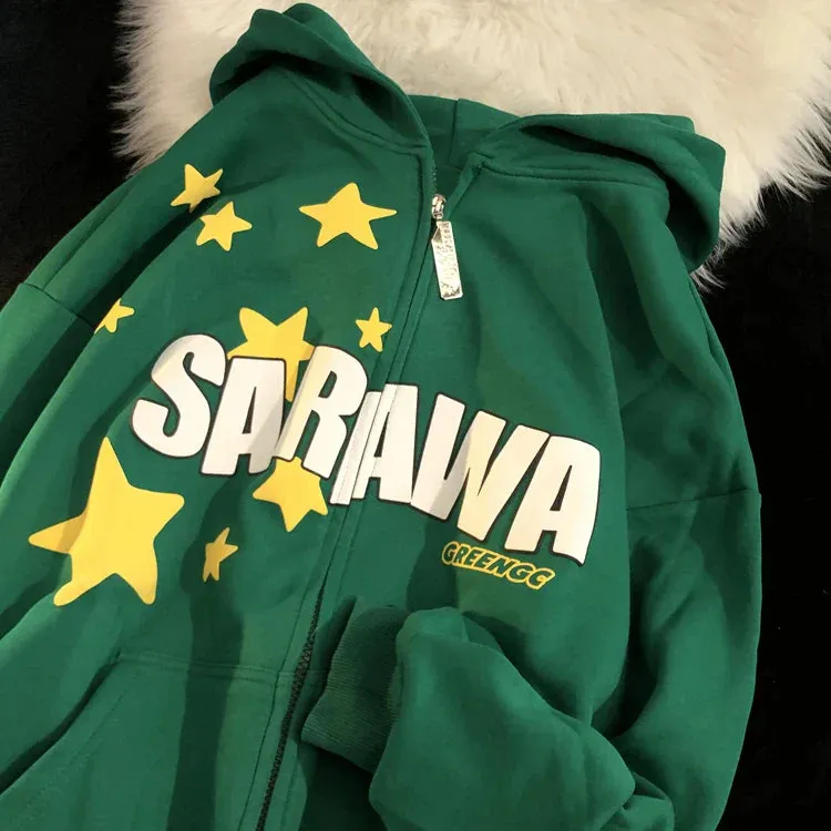 Metaversmall Star Spell Color Letter Female Hoodies Winter Fashion Loose Zip-up O-neck Women's Sweatshirts Chic Casual Office Ladies