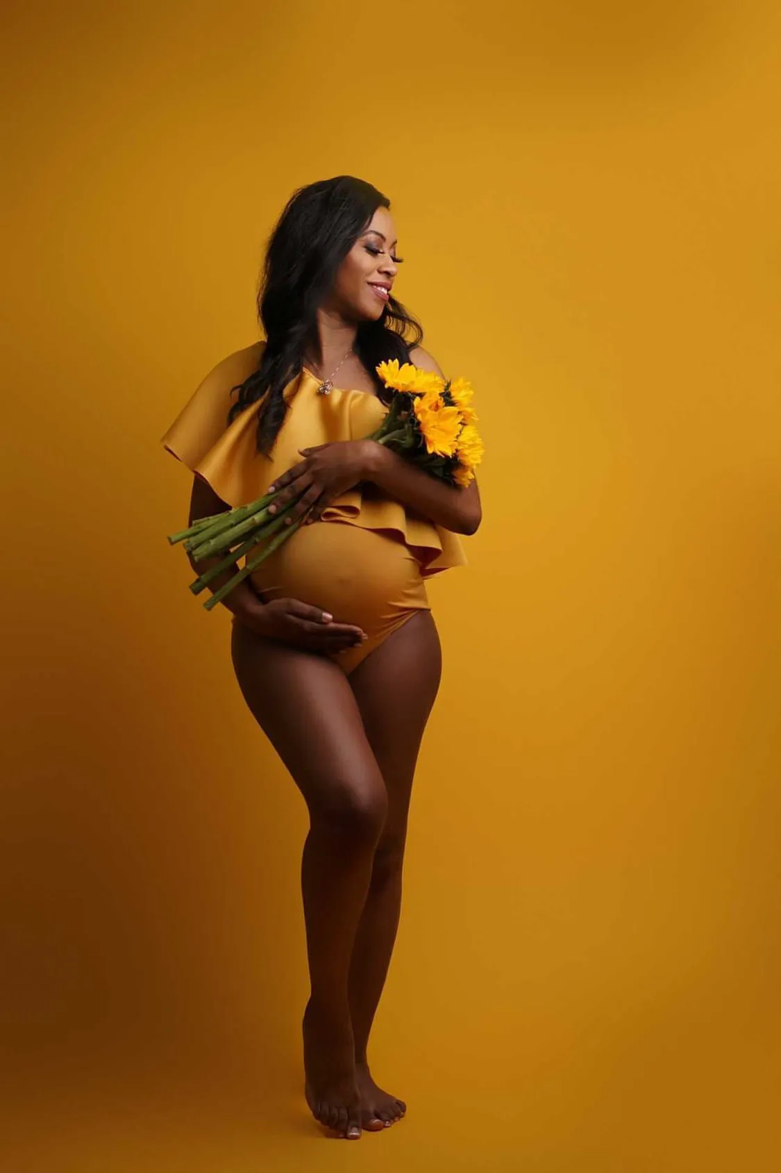 Mustard Bodysuit Maternity Dress