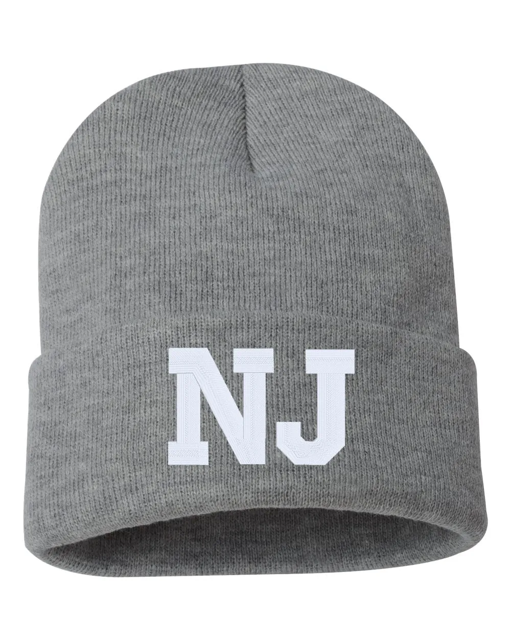 NJ State Abbreviation Embroidered Cuffed Beanie Hat