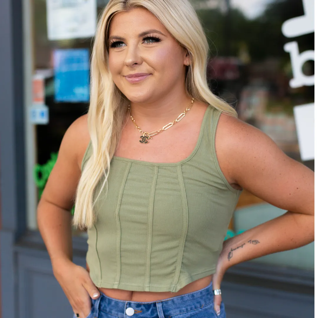 Olive Corset Ribbed Top