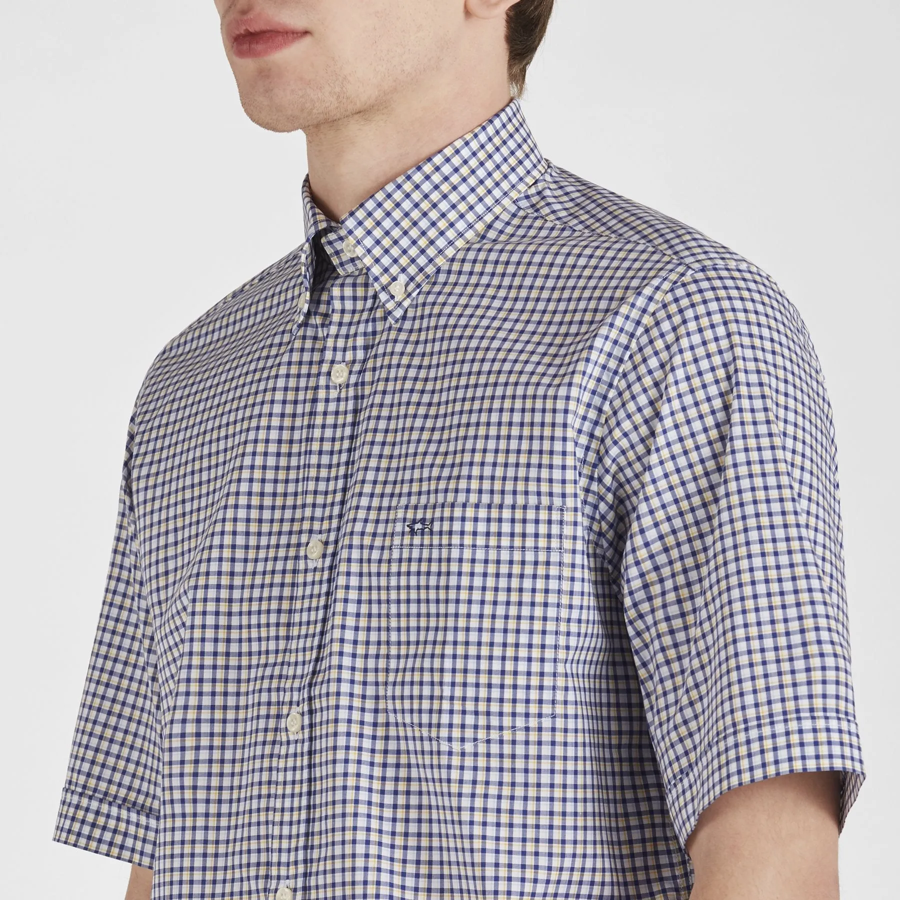 PAUL & SHARK Short Sleeve Mini Check Shirt NAVY YELLOW