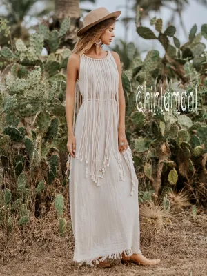 Rope Collar Boho Maxi Dress / Off White