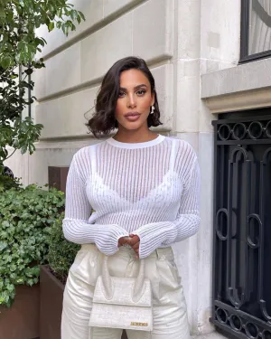 See Through Long Sleeve White Top