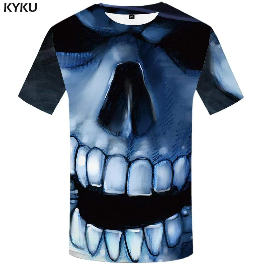 Skull T-shirts Men Harajuku T-shirt 3d Gothic Tshirt Anime Blue Tshirts Print T shirts Funny Mens Clothing Casual Unisex