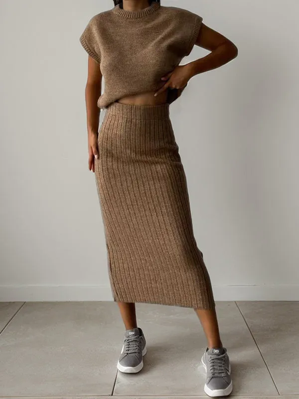 Sleeveless Tops Maxi Skirt Knit Set
