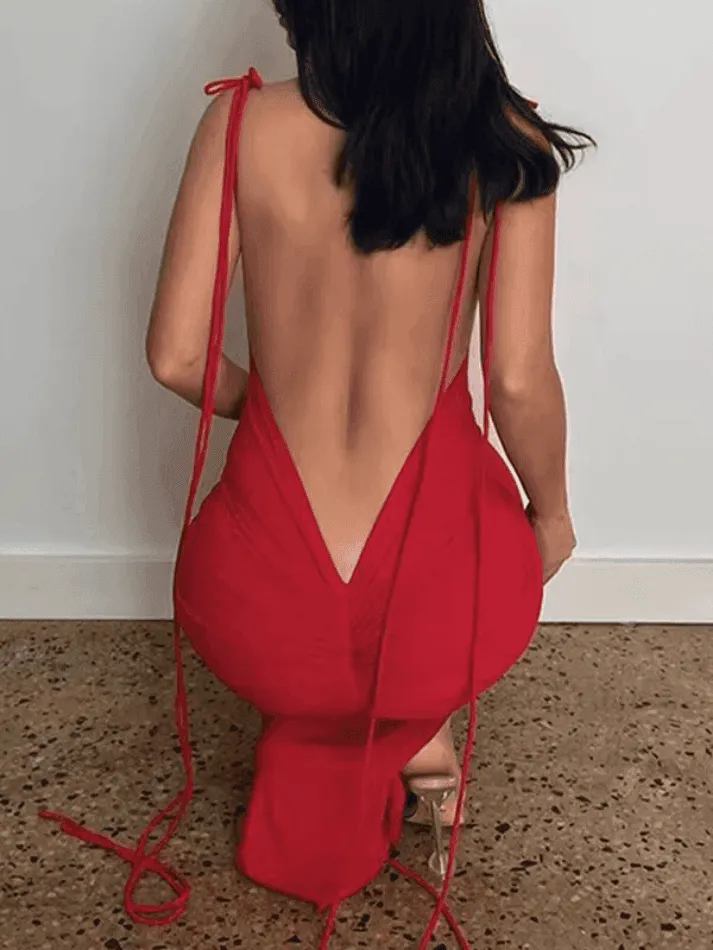 Solid Color Backless Slim Maxi Dress