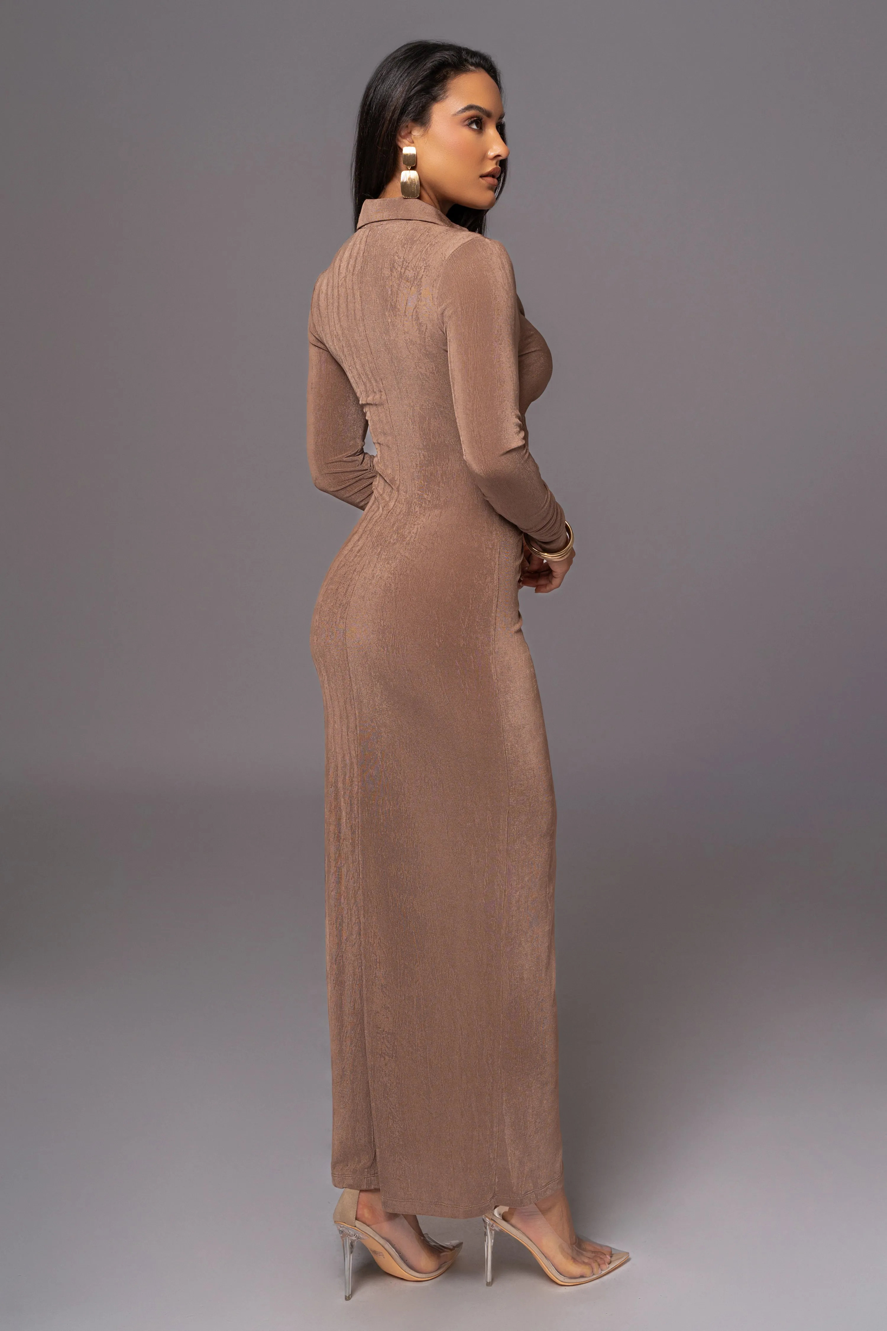 Taupe Zahra Button Front Maxi Dress